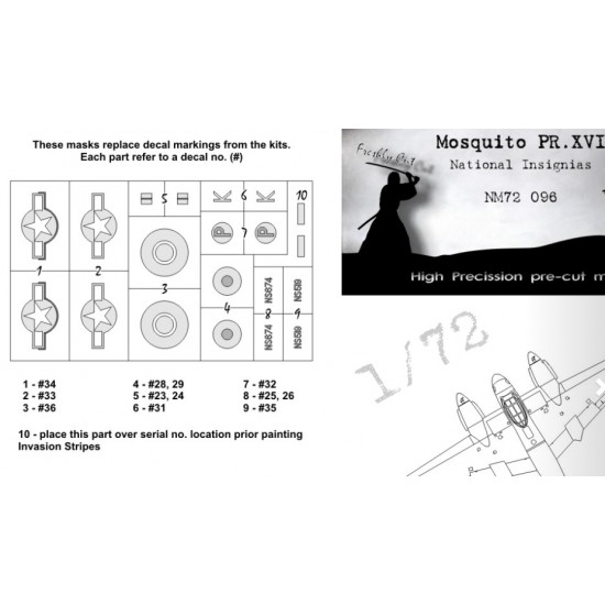 1/72 de Havilland Mosquito B.XVI National Insignias Masking for Airfix kits