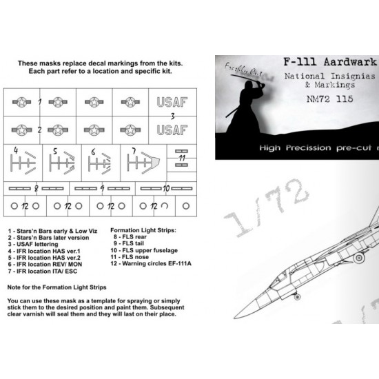 1/72 General Dynamics F-111 Aardvark National Insignias Masks for Hasegawa/MONOGRAM