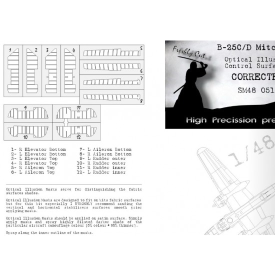 1/48 B-25C/D Mitchell Control Surfaces Masking for Academy kits