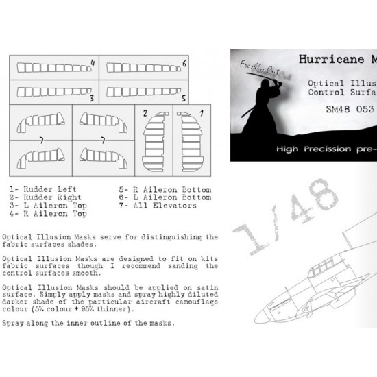 1/48 Hawker Hurricane Mk.I Control Surfaces Masking for Airfix kits