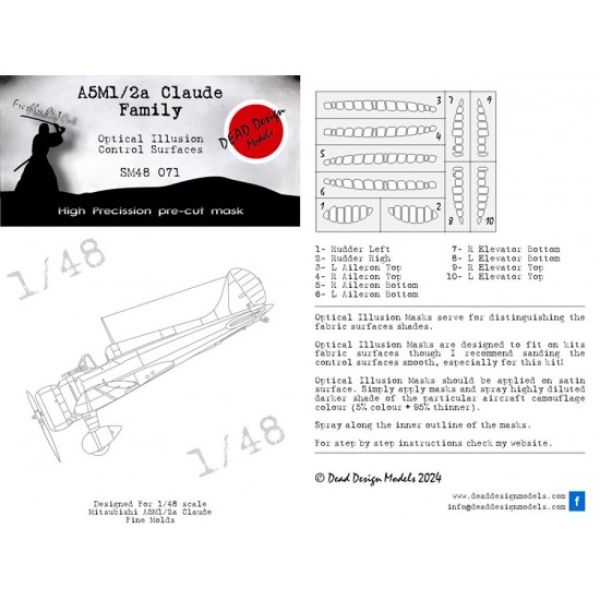 1/48 A6M5 Model 52 Control Surfaces Masking for Fine Molds kits