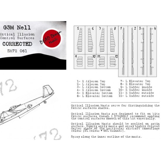 1/72 G3M Nell Control Surfaces Masking for Hasegawa kits