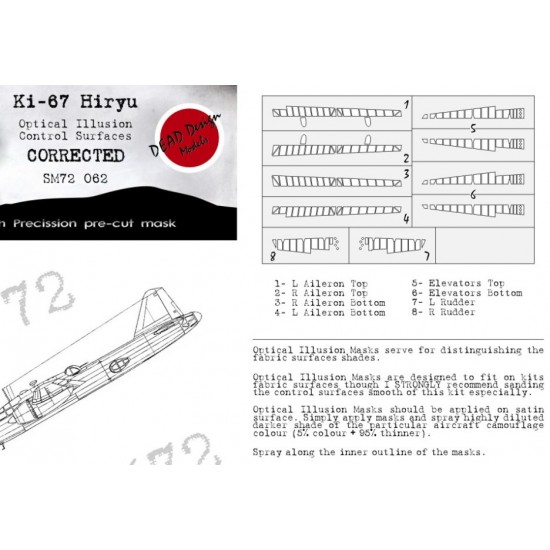 1/72 Mitsubishi Ki-67 Hiryu Control Surfaces Masking for Hasegawa kits