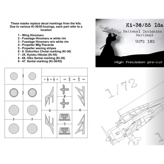 1/72 Tachikawa Ki-36/ 55 Ida National Insignias Masking for Fujimi kits