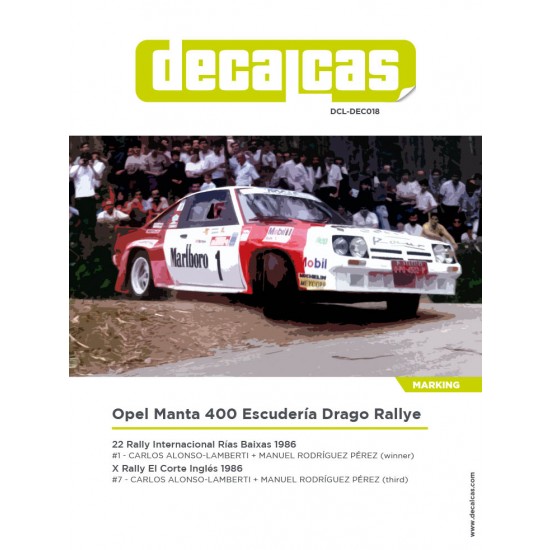 1/24 Opel Manta 400 Group B Team Escuderia Drago Rallye 1986 Decal for Belkits