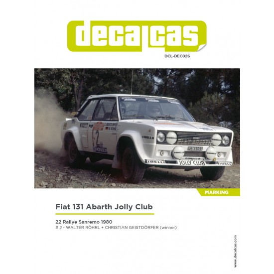 1/24 Fiat 131 Abarth sponsored by Jolly Club 1980 Decal for Italeri/Revell