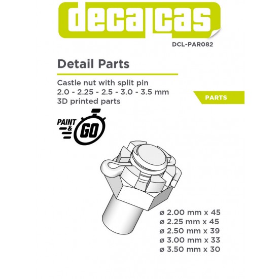 Castle Nut with Split Pin 2.0mm, 2.25mm, 2.5mm, 3.0mm, 3.5mm