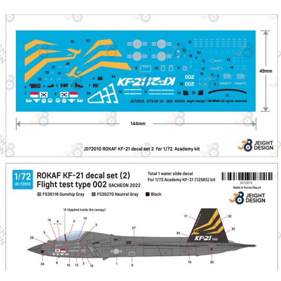 1/72 ROKAF KF-21 Decal set 2 - Flight Test No.002 Sacheon 2023 for Academy #12585