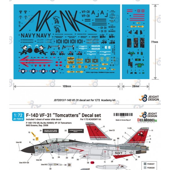 1/72 F-14D VF-31 Tomcatters Decal set for Academy kit