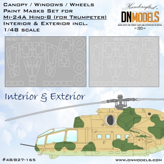 1/48 Mi-24A Hind-B Canopy Windows and Wheels Paint Mask for Trumpeter kit #05828