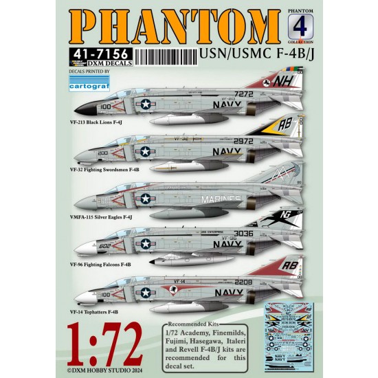 1/72 USN/MC F-4B/J Phantom Decal #4 for Academy/Fine Molds/Fujimi/Hasegawa/Italeri/Revell