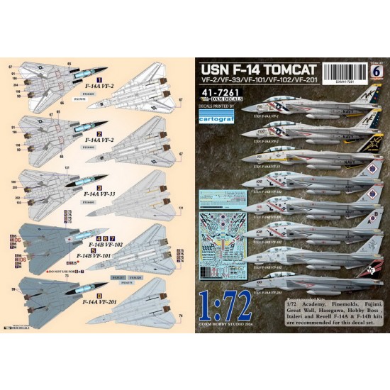 1/72 USN VF-2/VF-33/VF-101/VF-102/VF-201 F-14 Tomcat #6 Decals