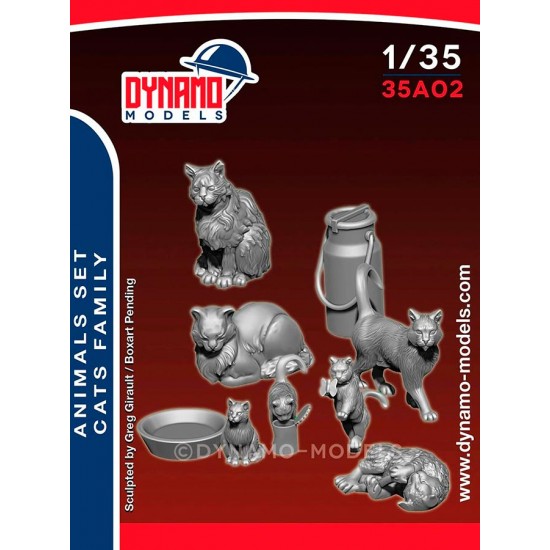 1/35 Animal Set - Cats Family with Milk Can and Bowl