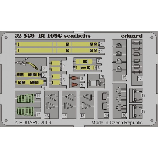 Colour Photoetch for 1/32 Messerschmitt Bf 109G Seatbelts for Hasegawa kit