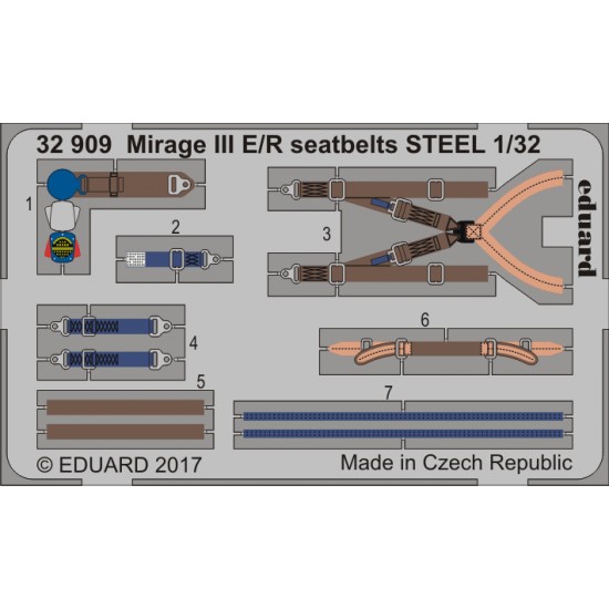 1/32 Dassault Mirage III E/R Seatbelts for Italeri #2510 (Steel, 1 Photo-Etched Sheet)