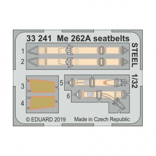 1/32 Messerschmitt Me 262A Seatbelts Detail set for Revell kits