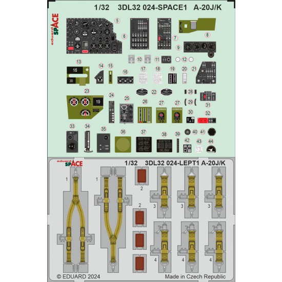 1/32 Douglas A-20J/K Havoc Panels 3D Decals and Seatbelts PE set for HK Model kits