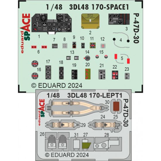 1/48 P-47D-30 Thunderbolt Instrument & Control Panels, Seatbeltsfor MiniArt kits