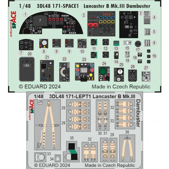 1/48 Lancaster B Mk.III Dambuster Instrument & Control Panels, Seatbelts for HK Models