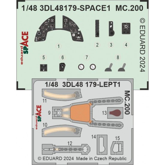 1/48 Macchi MC.200 Saetta 3D Decals & PE parts for Italeri kits