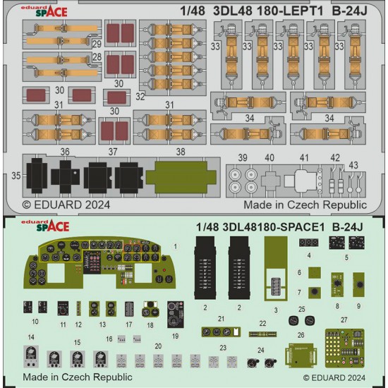 1/48 Consolidated B-24J Liberator Panels 3D Decals and Seatbelts PE set for HobbyBoss kits