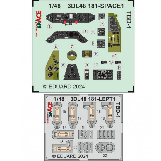 1/48 Douglas TBD-1 Devastator Panels 3D Decals and Seatbelts PE set for HobbyBoss kits