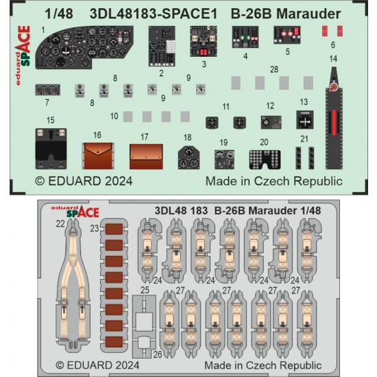 1/48 Martin B-26B Marauder Panels 3D Decals and Seatbelts PE set for ICM kits