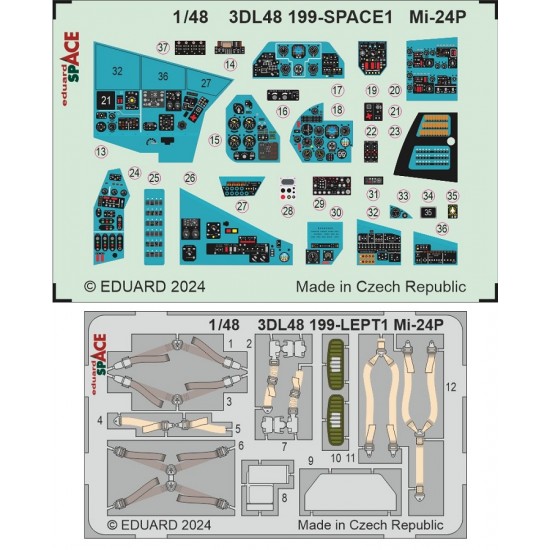 1/48 Mil Mi-24P Cockpit 3D Decal and PE parts for Trumpeter kits