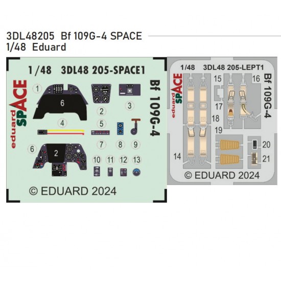 1/48 Messerschmitt Bf 109G-4 Dashboard 3D Decal and Seatbelts PE for Eduard kits