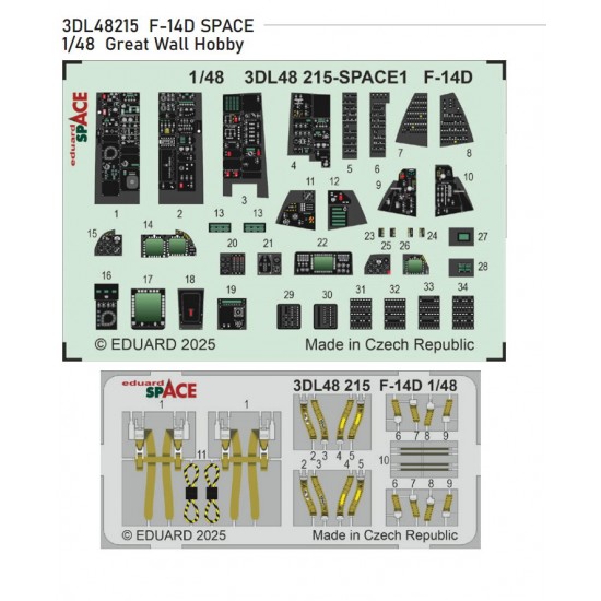 1/48 Grumman F-14D Tomcat Panels 3D Decal and PE Seatbelts for Great Wall Hobby kits