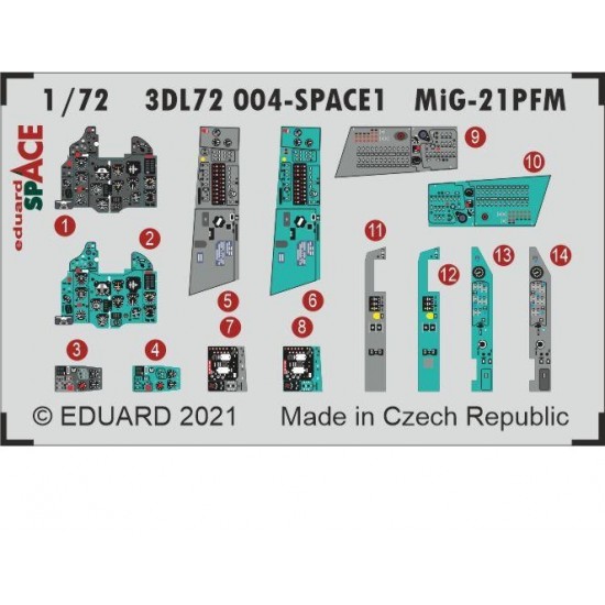 1/72 Mikoyan-Gurevich MiG-21PFM SPACE 3D Decals & PE parts for Eduard kits