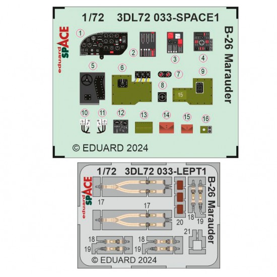 1/72 Martin B-26 Marauder Panels 3D Decals and Seatbelts PE set for Hasegawa/Eduard kits