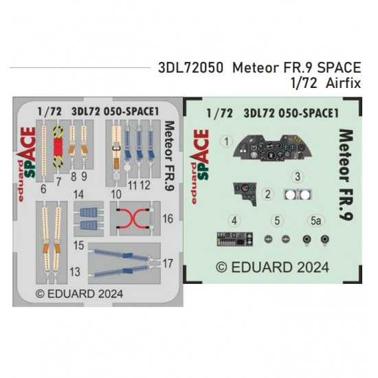 1/72 Gloster Meteor FR.9 Dashboard 3D Decal and Seatbelts PE for Airfix kits