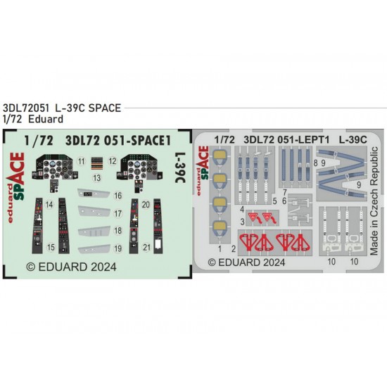 1/72 Aero L-39C Dashboard 3D Decal and Seatbelts PE for Eduard kits