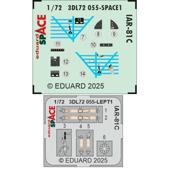 1/72 IAR-81C Fighter Instrument/Control Panels and Seatbelts for IBG kits