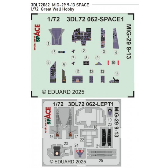 1/72 Mikoyan MiG-29 9-13 Panels 3D Decal and PE Seatbelts for Great Wall Hobby kits