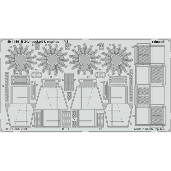 1/48 Consolidated B-24J Liberator Cockpit & Engines Photo-etched set for HobbyBoss kits