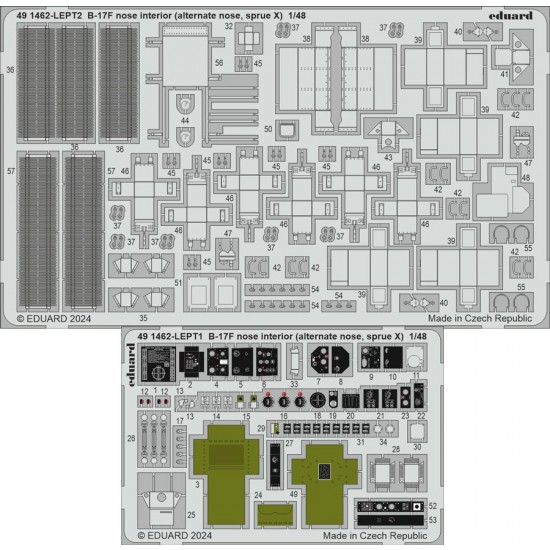 1/48 B-17F Flying Fortress Nose Interior (alternate nose, sprue X) PE for Eduard 11183