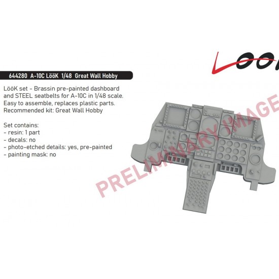 1/48 A-10C Thunderbolt II Dashboard and Seatbelts for Great Wall Hobby kits