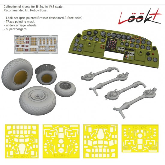 1/48 B-24J Liberator Dashboard, Seatbelts and Detail Parts for Hobby Boss kits