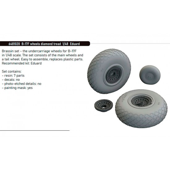 1/48 B-17F Flying Fortress Wheels Diamond Tread 3D Printed parts for Eduard #ED 11183