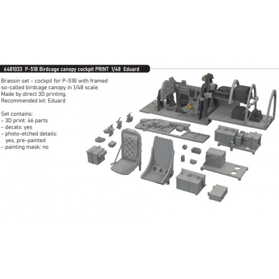 1/48 P-51B Mustang Birdcage Canopy Cockpit for Eduard kits