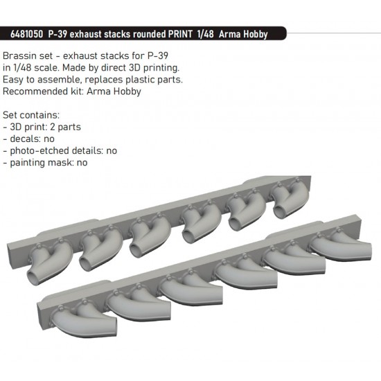 1/48 Bell P-39 Airacobra Exhaust Stacks Rounded for Arma Hobby kits