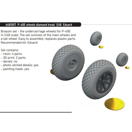 1/48 P-40E Wheels Diamond Tread for Eduard kits