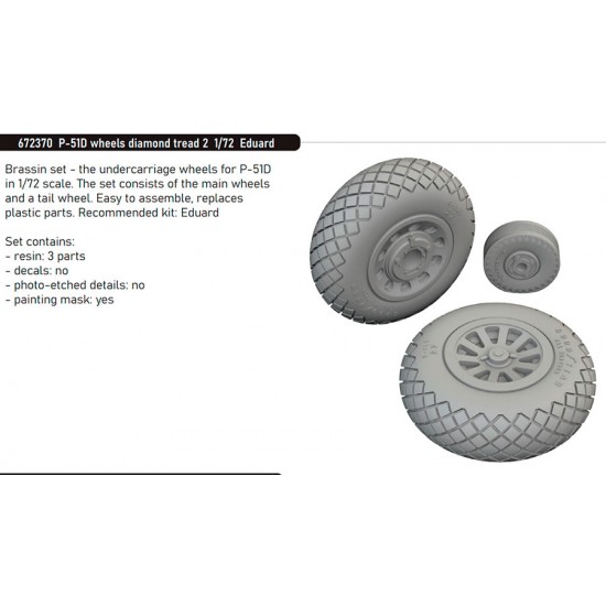 1/72 P-51D Mustang Wheels Diamond Tread 2 for Eduard kits