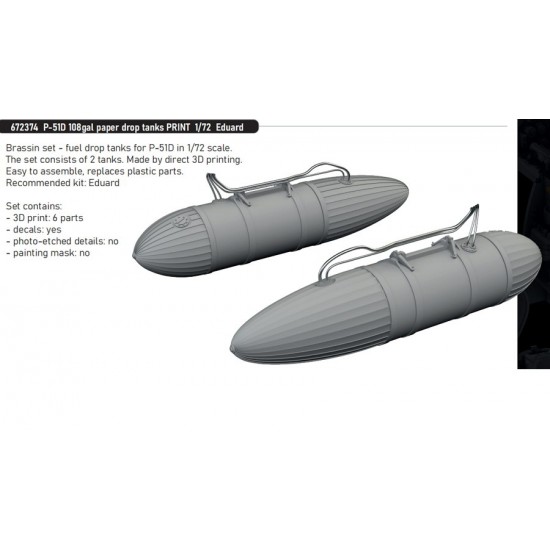 1/72 P-51D Mustang 108gal Paper Drop Tanks for Eduard kits