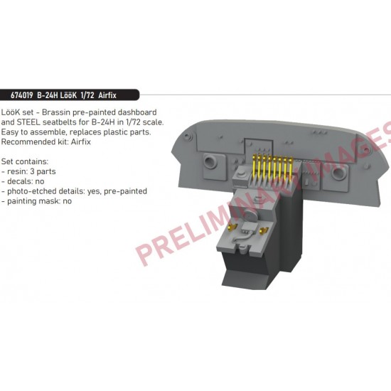 1/72 B-24H Liberator Dashboard, Seatbelts for Airfix kits