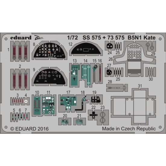 1/72 Nakajima B5N1 Kate Interior Detail Set for Airfix kit AX04060 (2 Photo-Etched Sheets)