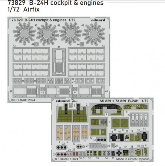 1/72 B-24H Liberator Cockpit and Engines PE Sheet for Airfix kits