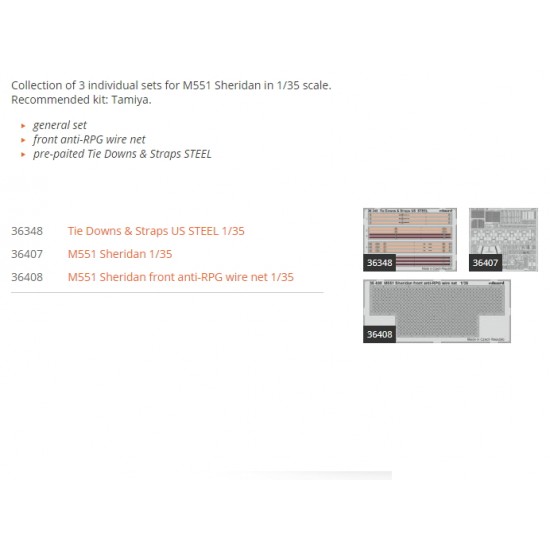1/35 M551 Sheridan AR/AAV Super Detail Set for Tamiya kits